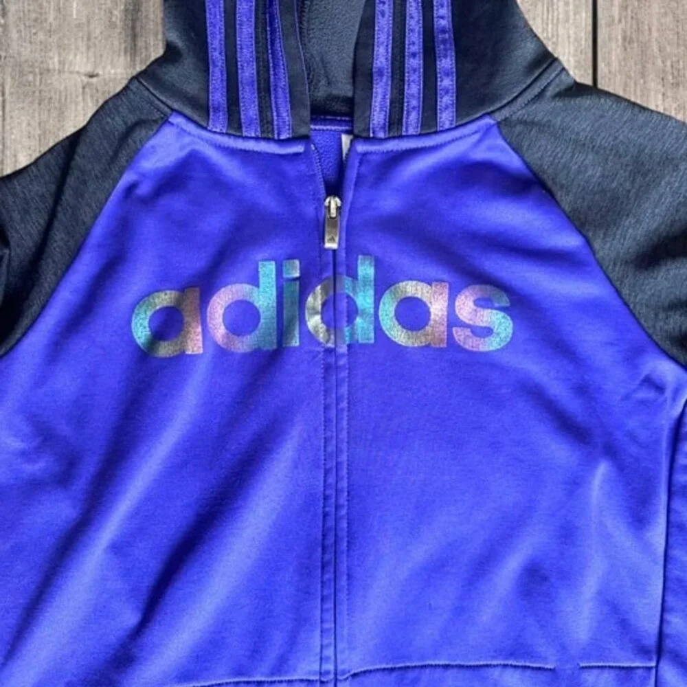 Adidas Girls Rainbow Metallic Zip Up Hoodie Purple and Black‎ Size XL 14/16